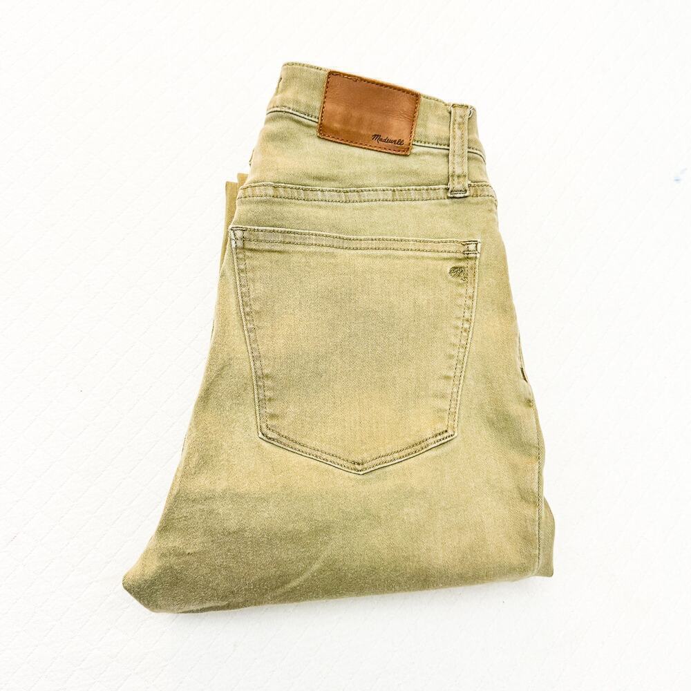 Madewell 9" High-Rise Skinny Green Khaki Denim Jeans Raw Hem Size 28